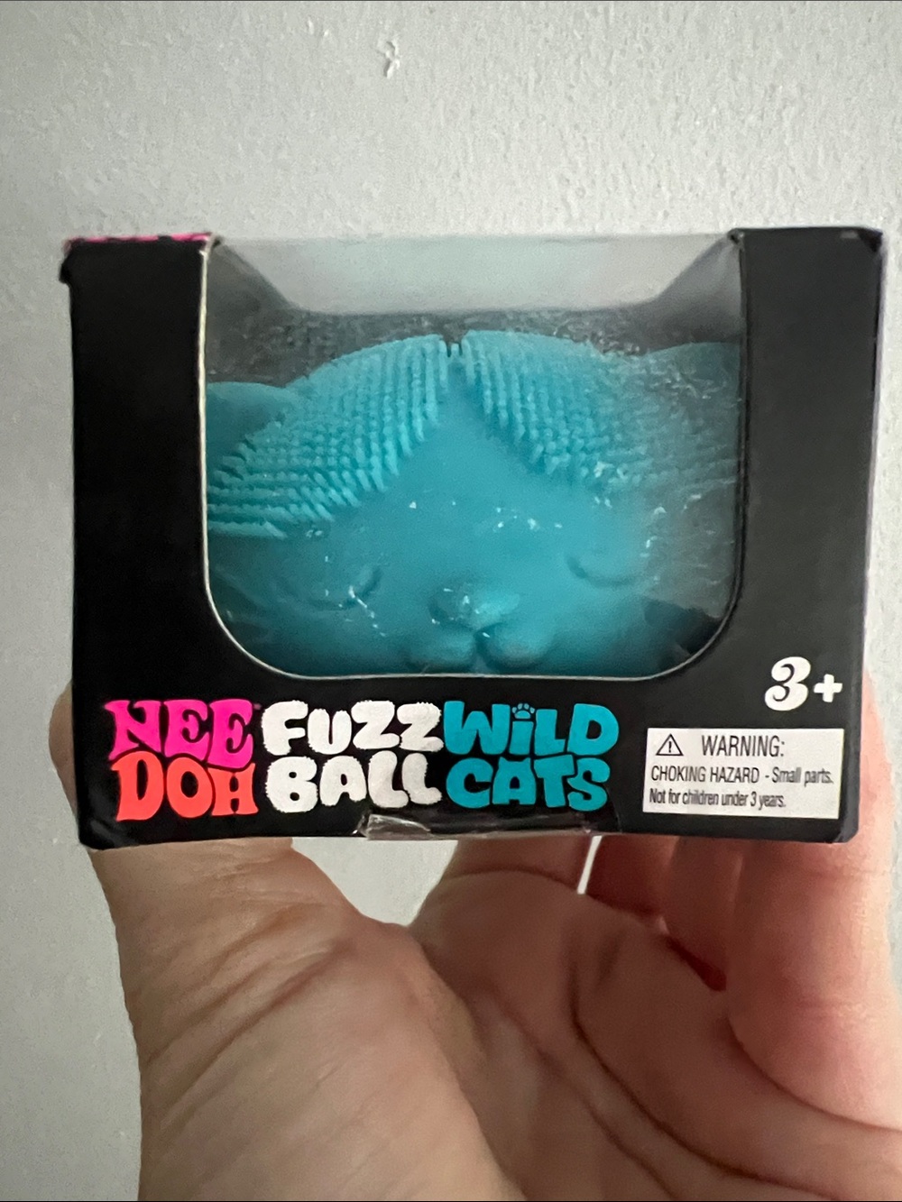 NeeDoh Wild Cats Fuzz Ball - Blue Cat Stress Toy - Peace Sign design on back